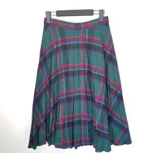 Vintage 70s Green Tartan Plaid Wool A-Line High Waist Preppy Pleated Midi Skirt